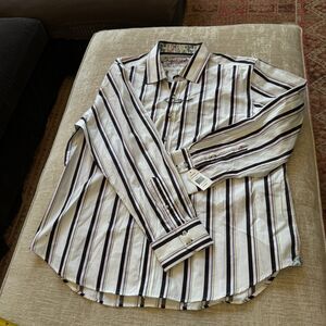 Robert Graham Button Down Long Sleeve Striped Shirt Size 3XL FLIP CUFF NWT